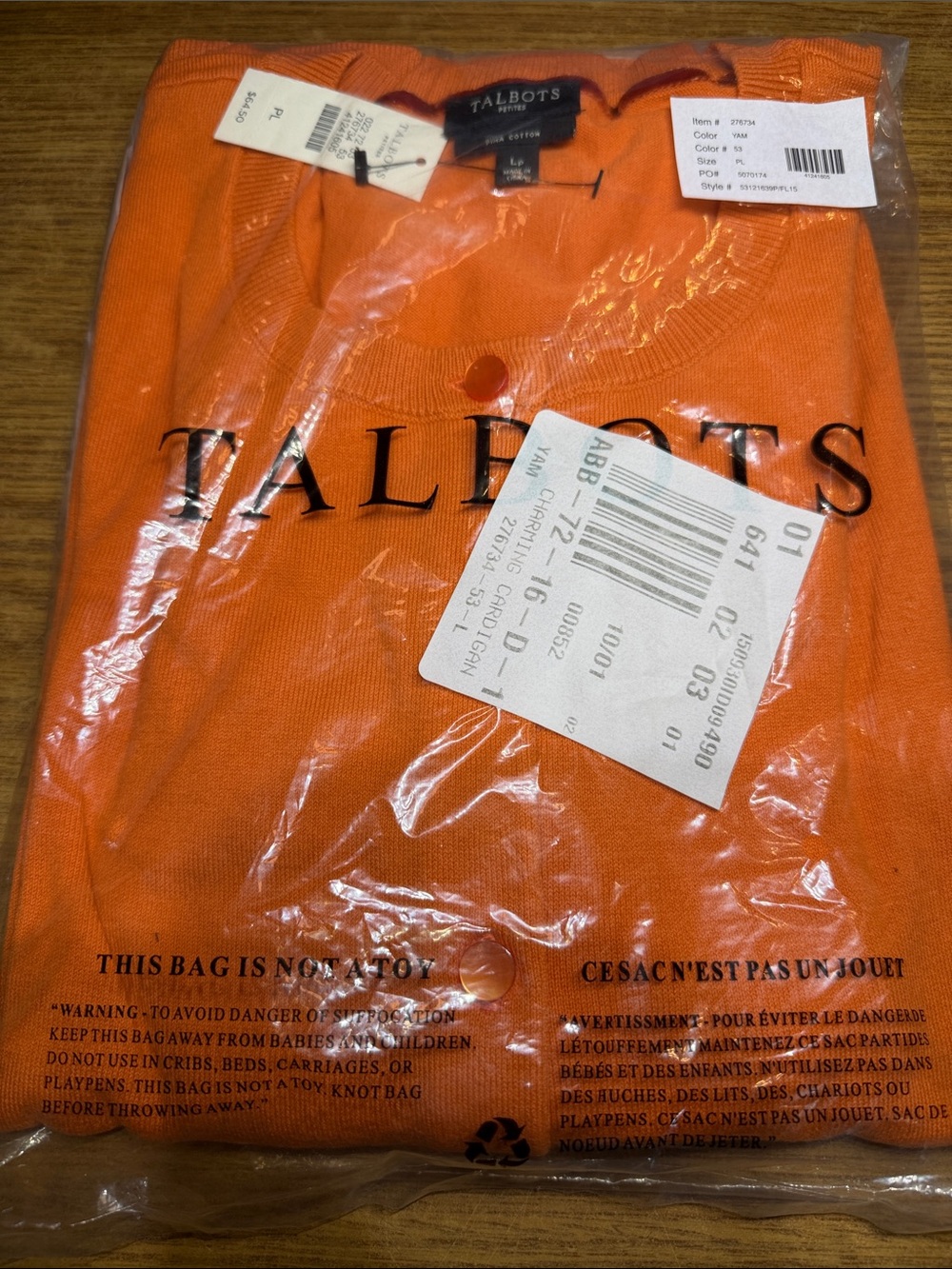 Talbots Women’s Bright Orange Cotton Cardigan